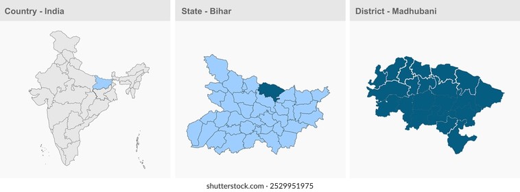 Madhubani district map (Bihar State, Republic of India), Madhubani District, Bihar State, Republic of India, Government of Bihar, Indian territory, Eastern India, politics, village, tourism