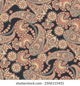 Madhubani, kalamkari, kani seamless pattern. Vector Ajrakh Ikat print patola. Background digital printing textile pattern floral allover design