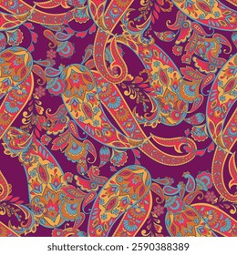 Madhubani, kalamkari, kani seamless pattern. Vector Ajrakh Ikat print patola. Background digital printing textile pattern floral allover design