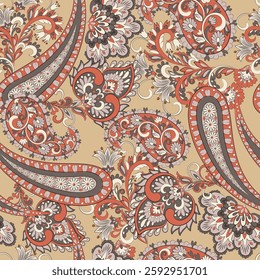 Madhubani, kalamkari, kani seamless pattern. Vector Ajrakh Ikat print patola. Background digital printing textile pattern floral allover design