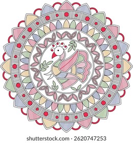MADHUBANI MANDALA PECOCK ART PAINTING VECTOR