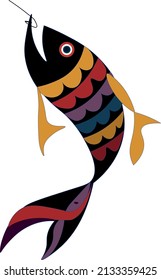 madhubani motif - hand drawn and digitally colored. Fish drawn in vector format, icon for fishing