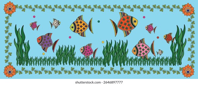 Madhubani Painting: Depicting Lively Fish in Traditional Style. Madhubani art, Fish life, Indian folk art, Mithila painting