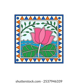 Madhubani painting  , lotus frame , madhubani tile sticker , indian tile sticker , indian art