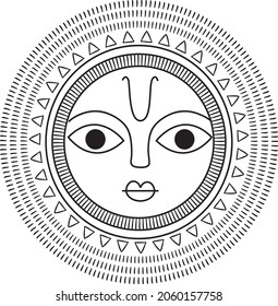Madhubani Painting, Sun Motif, Indian Folk Painting, Embroidery Mandala , Sun