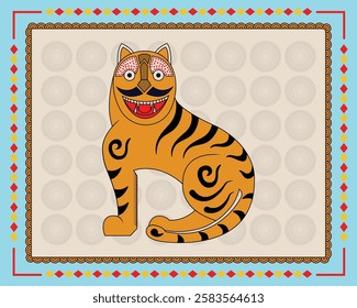 Madhubani Tiger Painting: A Symbol of Strength and Power. Madhubani art, Mithila painting, Indian folk art, Madhubani tiger.