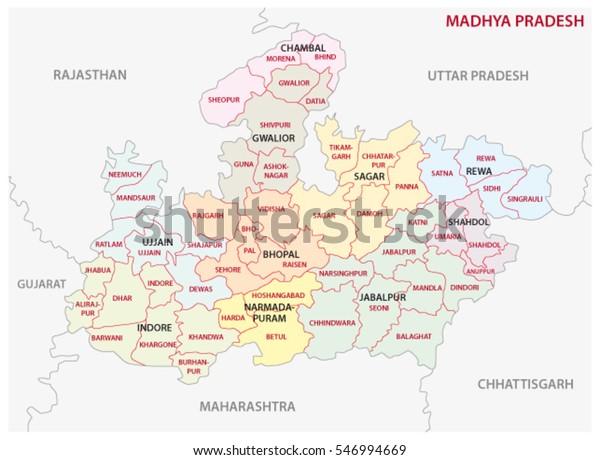 Madhya Pradesh Administrative Political Vector Map Stock Vector ...