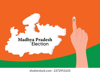 Madhya Pradesh election 2023 with map geographical area and voting sign vector poster svg