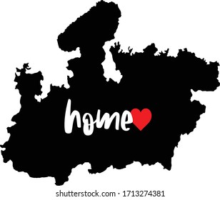 Madhya Pradesh India home state - black state outline map with heart. Concept for born and raised Indian culture pride