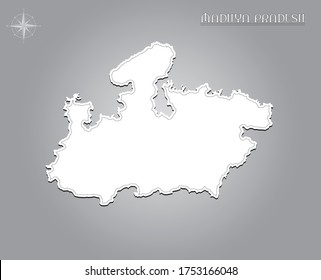 MADHYA PRADESH map , indian state map black out line with paper cutting on white gradient background map of india copy space illustration