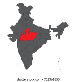 Madhya Pradesh red on gray India map vector