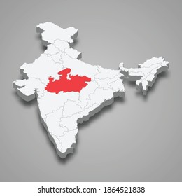 Madhya Pradesh state location within India 3d isometric map