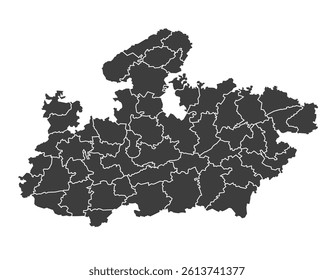 Madhya Pradesh State Map with All District Boundaries. Gray Vector Illustration