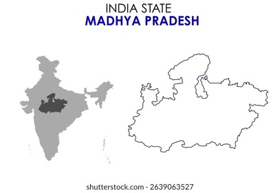 Madhya Pradesh state map of India. Madhya Pradesh map vector illustration. Madhya Pradesh vector map on white background.