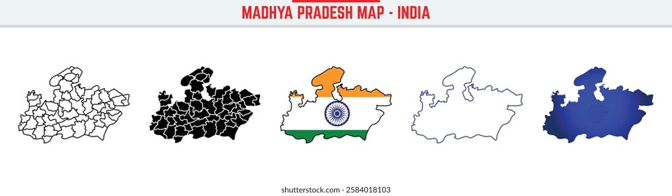 Madhya Pradesh State, MP Outline Icon – India Map Silhouette Vector. India map editable stroke outline icon