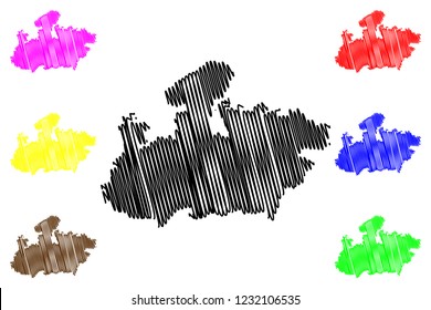 Madhya Pradesh (States and union territories of India, Federated states, Republic of India) map vector illustration, scribble sketch Madhya Pradesh state map