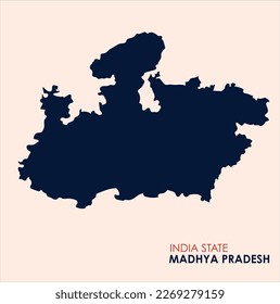 Mapa vectorial de Madhya Pradesh, Ilustración detallada de alta silueta. Mapa de Madhya Pradesh, Mapa sólido del estado indio Madhya Pradesh, Mapa de Madhya Pradesh con color.