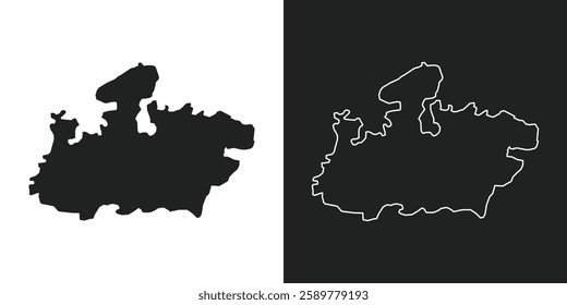 Madhya Pradesh vector map, High detailed silhouette illustration. Map of Madhya Pradesh, Solid Map of Indian State Madhya Pradesh. Madhya Pradesh map outline and black silhouette vector.