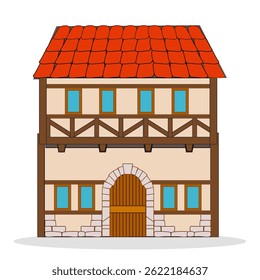Design de casa medieval. Único projeto antigo vintage. um edifício residencial construído ou usado durante o período histórico conhecido como Idade Média, que durou aproximadamente do século 5 ao século 15