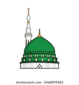 Madinah masjid al nabawi mosque or minaret and green dome in saudi arabia vector illustration