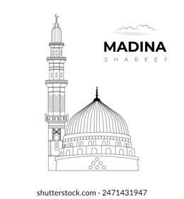 Ilustración vectorial de arte de la línea de mezquita Madinah