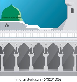 Madinah Mosque Vector Drawn Background Cartoon