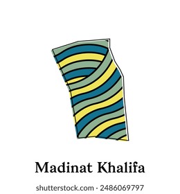 Mapa de la ciudad de Madinat Khalifa. Mapa del Vector del Country de Qatar. Bordes de para tu infografía. Plantilla de diseño de Ilustración vectorial