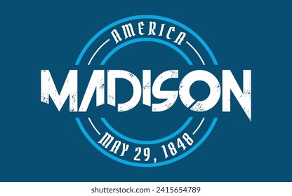 Madison circle badge logo text effect vector. Editable college t-shirt design printable text effect vector	
