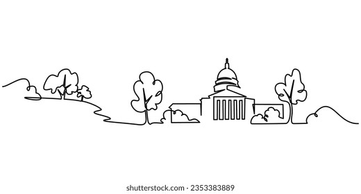 Ciudad de Madison. Dibujo continuo de una línea. cityscape Capitol Estatal de Wisconsin. Icono de punto de referencia en estilo lineal. Ilustración del vector