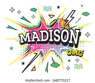 Madison Comic Text in Pop Art Style Isolated on White Background. Vector Illustration.