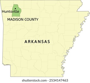 Madison County and city of Huntsville location on Arkansas state map