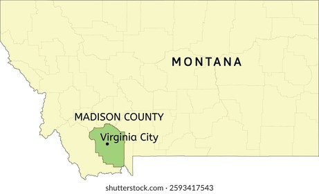 Madison County and town of Virginia City location on Montana state map