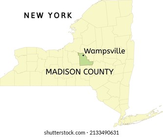 Madison County and village of Wampsville location on New York state map