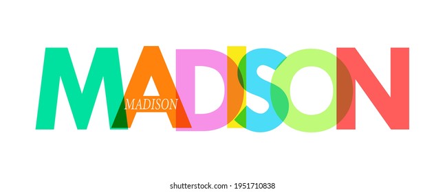 MADISON. The name of the city on a white background. Vector design template for poster, postcard, banner. Vector illustration.