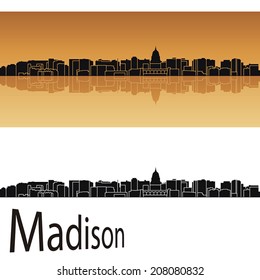 Madison skyline in orange background in editable vector file
