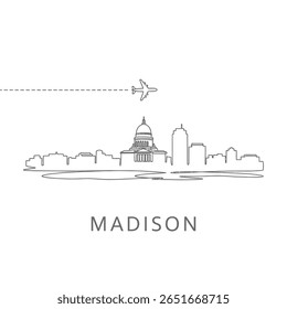 Madison Skyline Plane Travel Minimalist Vetor.