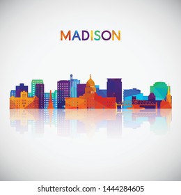 Madison skyline silhouette in colorful geometric style. Symbol for your design. Vector illustration.
