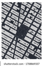 Madison Square Park In Manhattan, New York City, USA Black And White Poster With Footpaths And Nearby Buildings, Neighborhood Footprint Plan