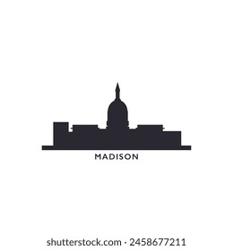 Madison USA United States of America, city skyline logo. Panorama vector flat US Wisconsin black state icon, abstract shapes of landmarks, skyscraper, panorama, buildings