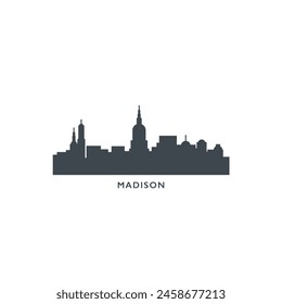 Madison USA United States of America, city skyline logo. Panorama vector flat US Wisconsin black state icon, abstract shapes of landmarks, skyscraper, panorama, buildings