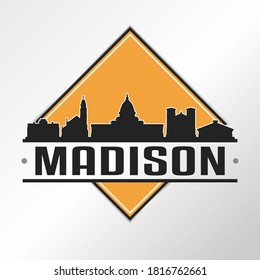 Madison, WI, USA Skyline Logo. Abenteuer Landschaft Design Vektorgrafik.