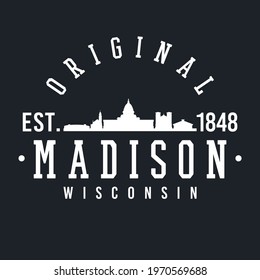 Madison, WI, USA Skyline Original. A Logotype Sports College and University Style. Illustration Design Vector City.