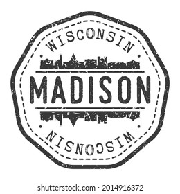 Madison, WI, USA Stamp Skyline Postmark. Silhouette Postal Passport. City Round Vector Icon. Vintage Postage Design.