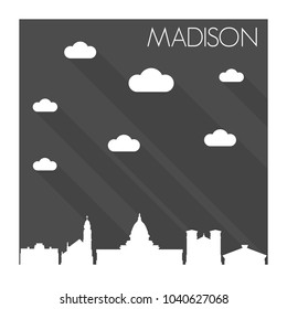 Madison Wisconsin Skyline City Flat Silhouette Design Background