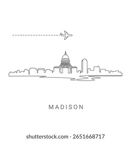 Madison Wisconsin Skyline Plane ícone vetorial.