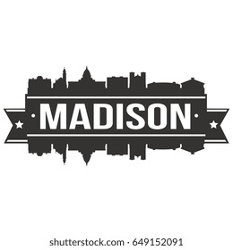 Madison Wisconsin Skyline Silhouette Design City Vector Art Logo Stencil.
