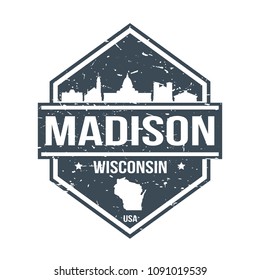 Madison Wisconsin Travel Stamp Icon Skyline City Design Tourism. Seal Passport Mark.