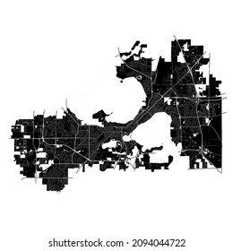 Madison, Wisconsin, United States, High Resolution Vector Map With City Boundaries, And Editable Paths. The City Map Was Drawn With White Areas And Lines For Main Roads, Side Roads And Watercourses.