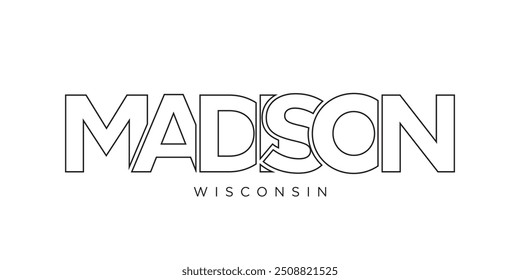 Madison, Wisconsin, USA Typografie Slogan Design. Amerika Logo mit grafischer Stadtbeschriftung für Print und Web.