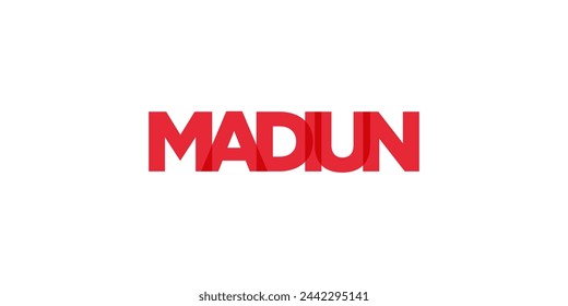 Madiun in the Indonesia emblem. The design features a geometric style, vector illustration with bold typography in a modern font. The graphic slogan lettering.
